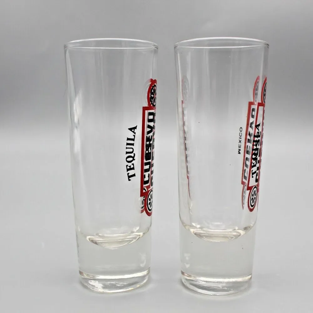 Vintage Jose Cuervo Tequila Mexico 2 Tall Shot Glasses